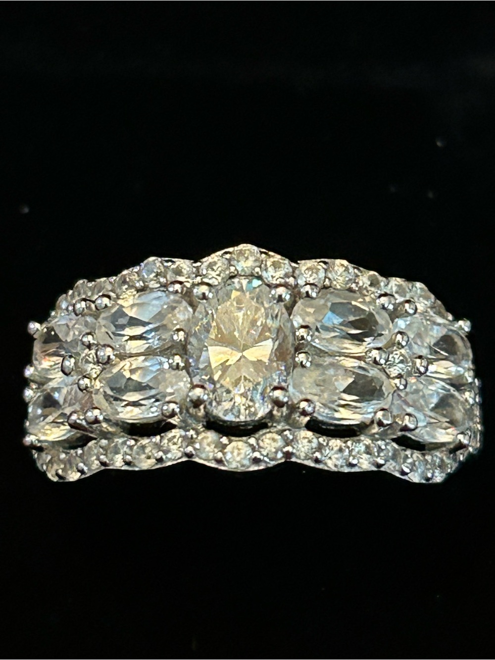 JTV 1.10CTW Oval Strontium Titanate & White Zircon 925 Sterling Silver Ring Sz10